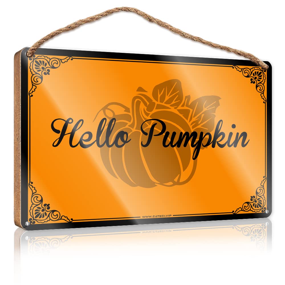 FZFN Wooden Hanging Wall Sign Hello Pumpkin Wooden Sign 1 Wood Decor Sign Wood Decor Sign(15X28CM)