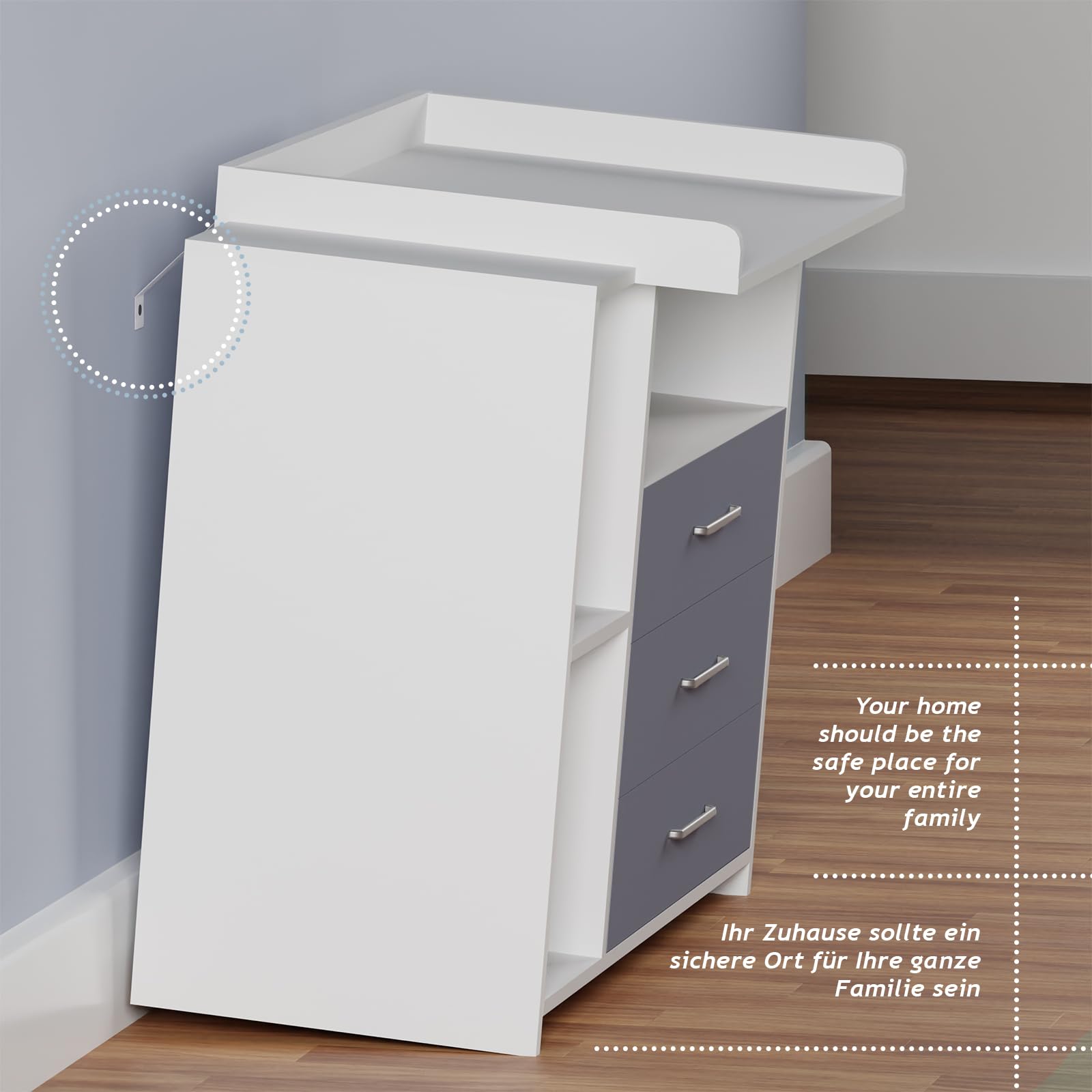 Infantastic® Fasciatoio Neonato con Cassettiera - 3 Cassetti, 3 Scomparti Aperti, 113x70x101, MDF, Bianco/Grigio - Arredamento, Mobile Cameretta da Bambini, Armadio Neonato, Organizzatore per Bebè