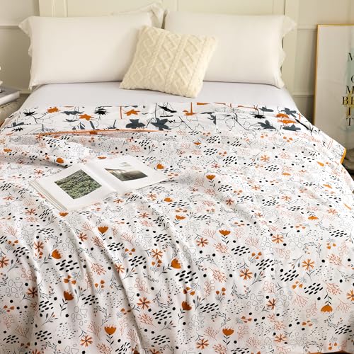 Image of Story@Home Dohar Double Bed Cotton 100% | 150GSM 225 x240 cm Quilt AC Blanket for Summer | AC Comforter Double Bed | Grey & Yellow, Floral Reversible Design Duvet | All-Season Blanket
