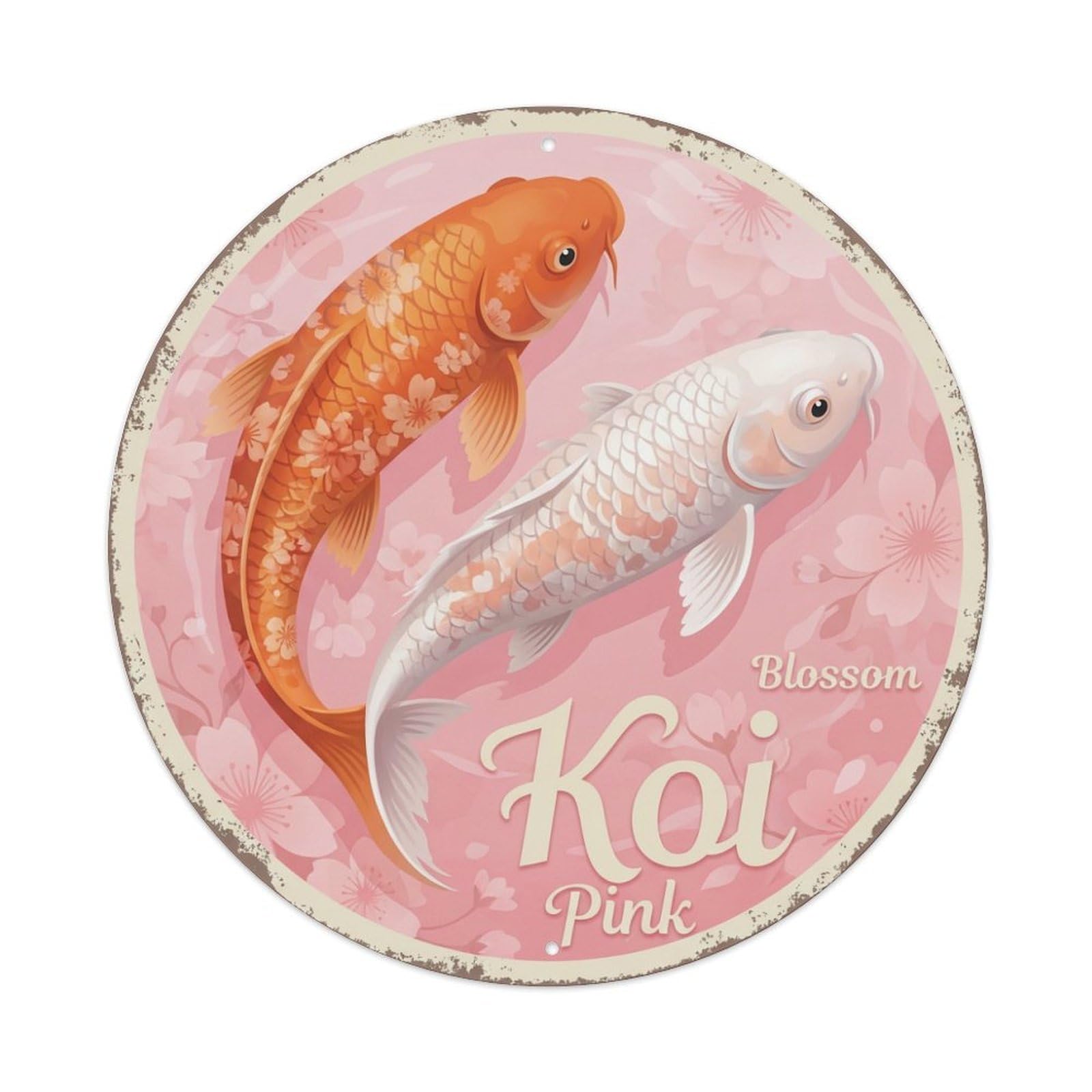 Koi Fish Blossom Pink Waters Floral Soft Spring Delicate Metal Tin Sign