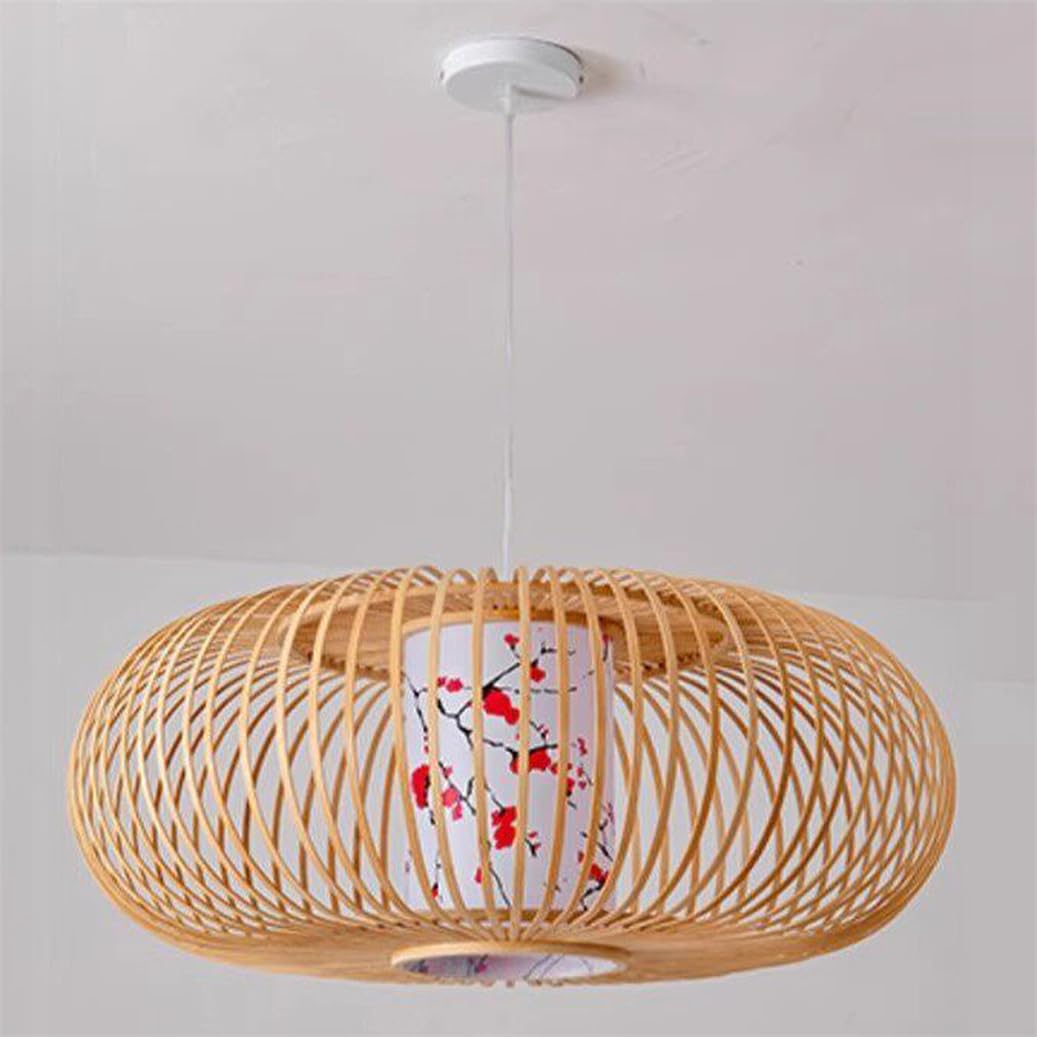 CSSYKV 23.6" Natural Bamboo Lantern Handmade Chandelier Chinese Wicker Woven Light Fixture Oval Shape Faux Parchment Shade E26 Socket for Dining Room Kitchen Island Living Room Home Decor