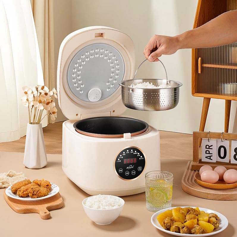 Smart Rice Cooker, 5L Digital Multi-Function, Cream White, 24H Timer, 360° Heating, Low-Starch Mode with 45% Reduction, Overflow Protection