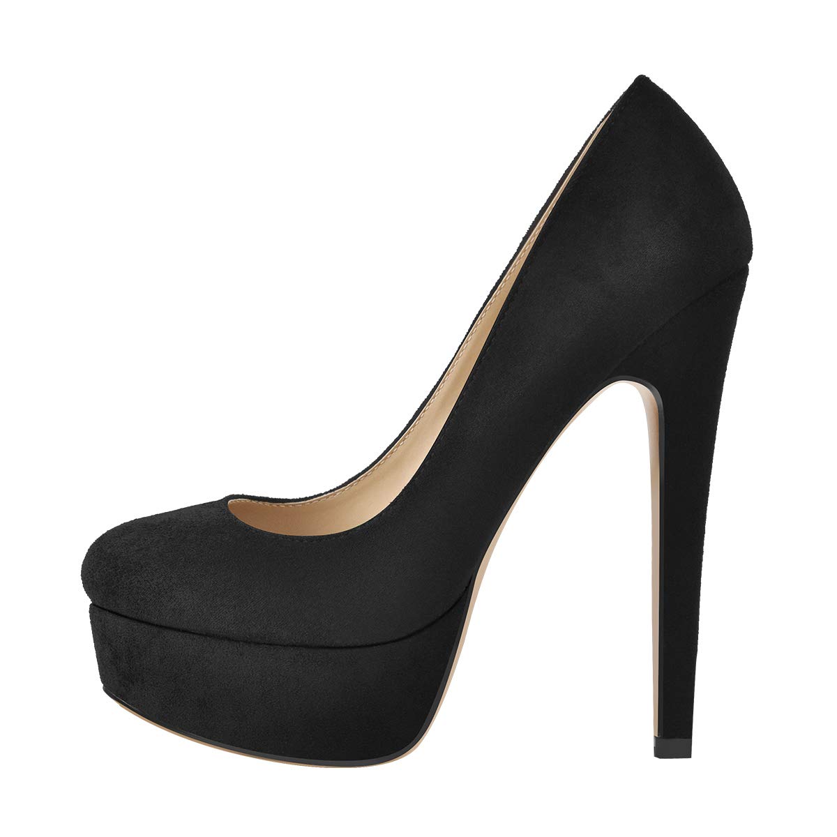 Richealnana Women's Platform Stiletto Heel Slip On Pumps - 14 - Black Suede