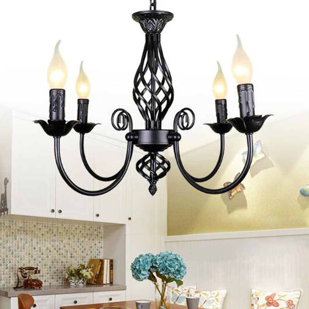 Antik Kronleuchter Klassische E14 Kerze Pendelleuchte Französischer Hängelampe Retro Schwarz Pendellampe Höhenverstellbar Landhausstil Wohnzimmer Licht Küche Esszimmer Gang Beleuchtung,5 heads