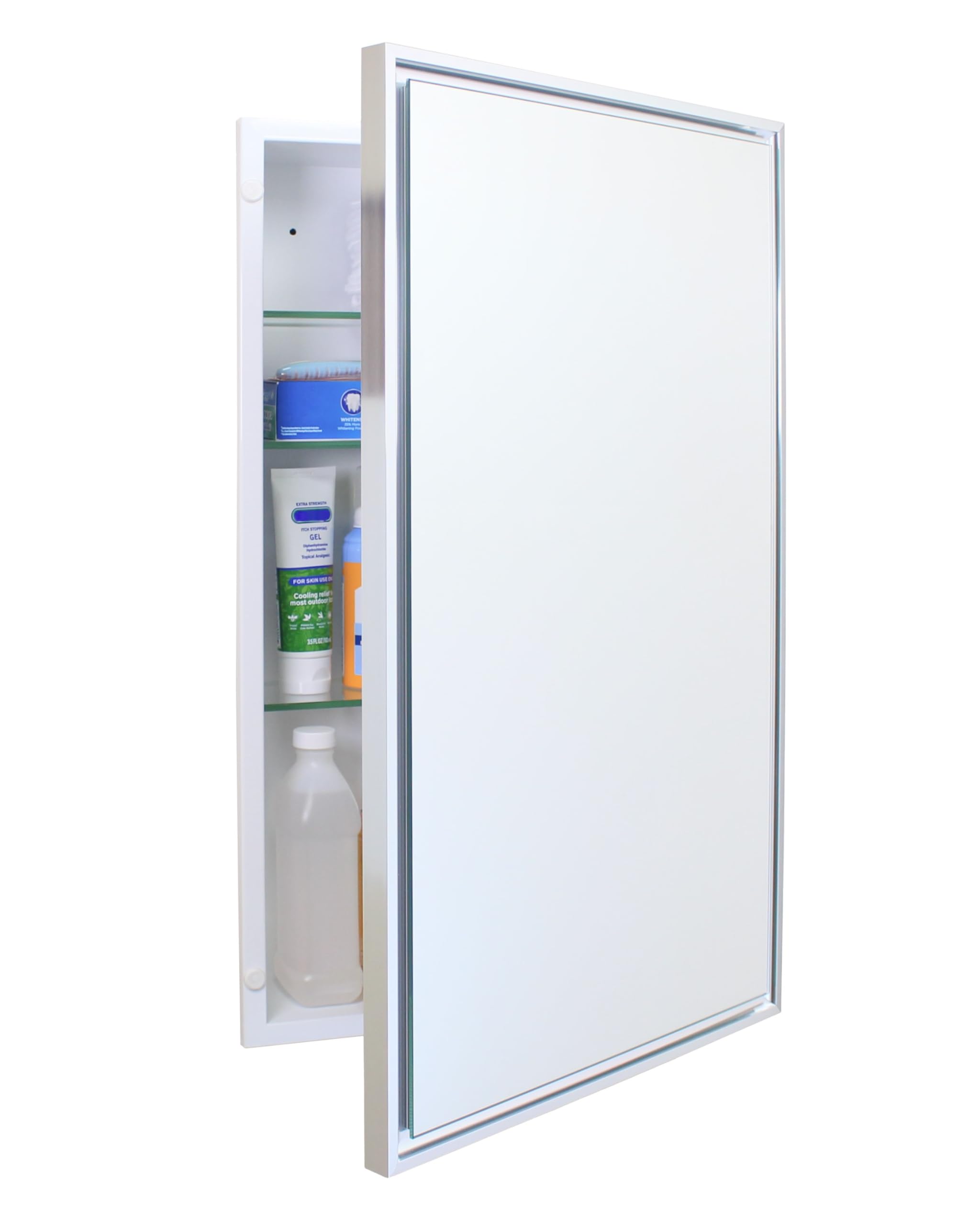 16x26 Parker Metro Metal Framed Rectangle Recessed Bathroom Medicine Cabinet, Floating Mirror, 14x24 in-Wall Opening, Powder-coated Steel, Adjustable