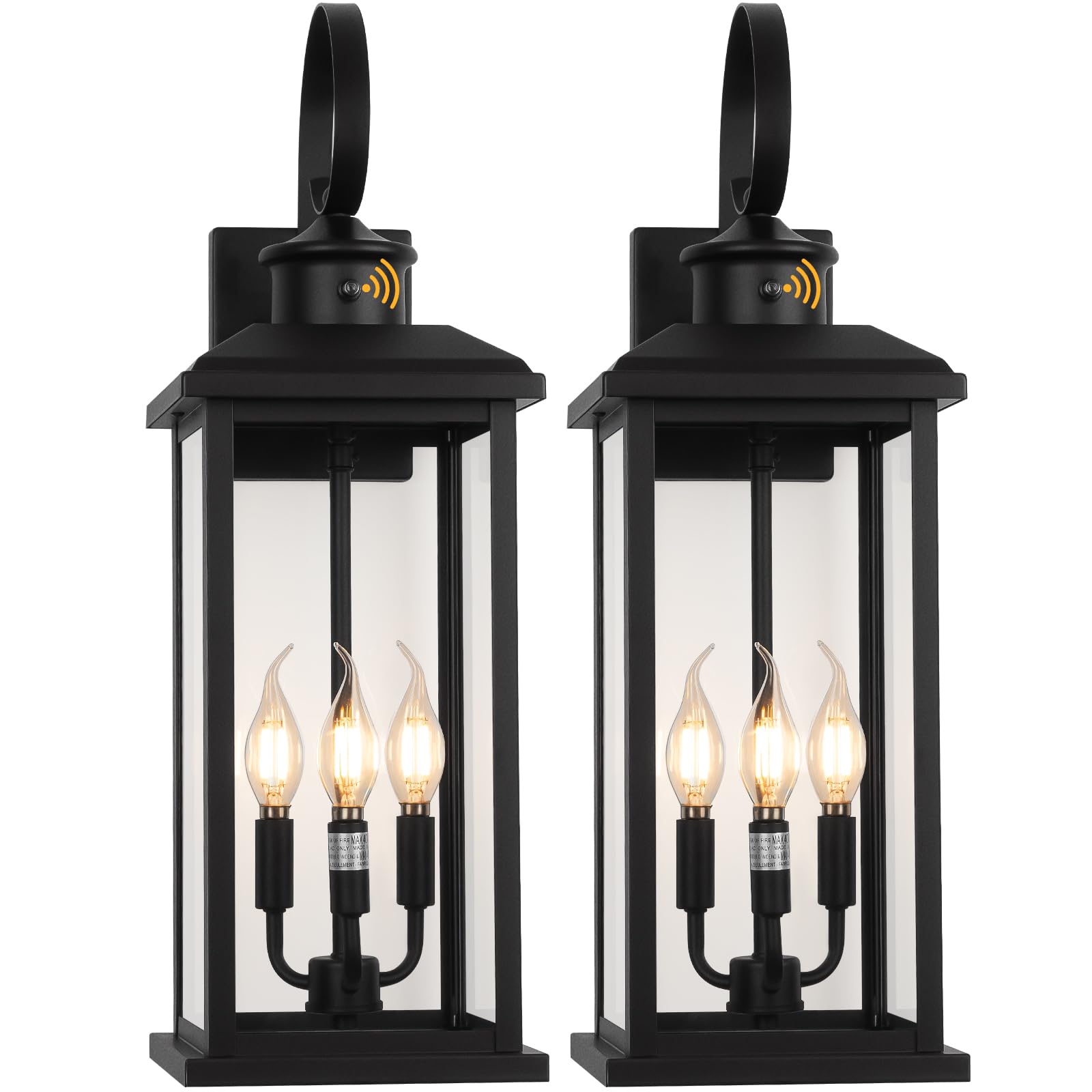 24 Dusk to Dawn Outdoor Wall Light Fixture 2 Pack-Black Extra Large Modern Porch Lantern 3-Light Waterproof Exterior