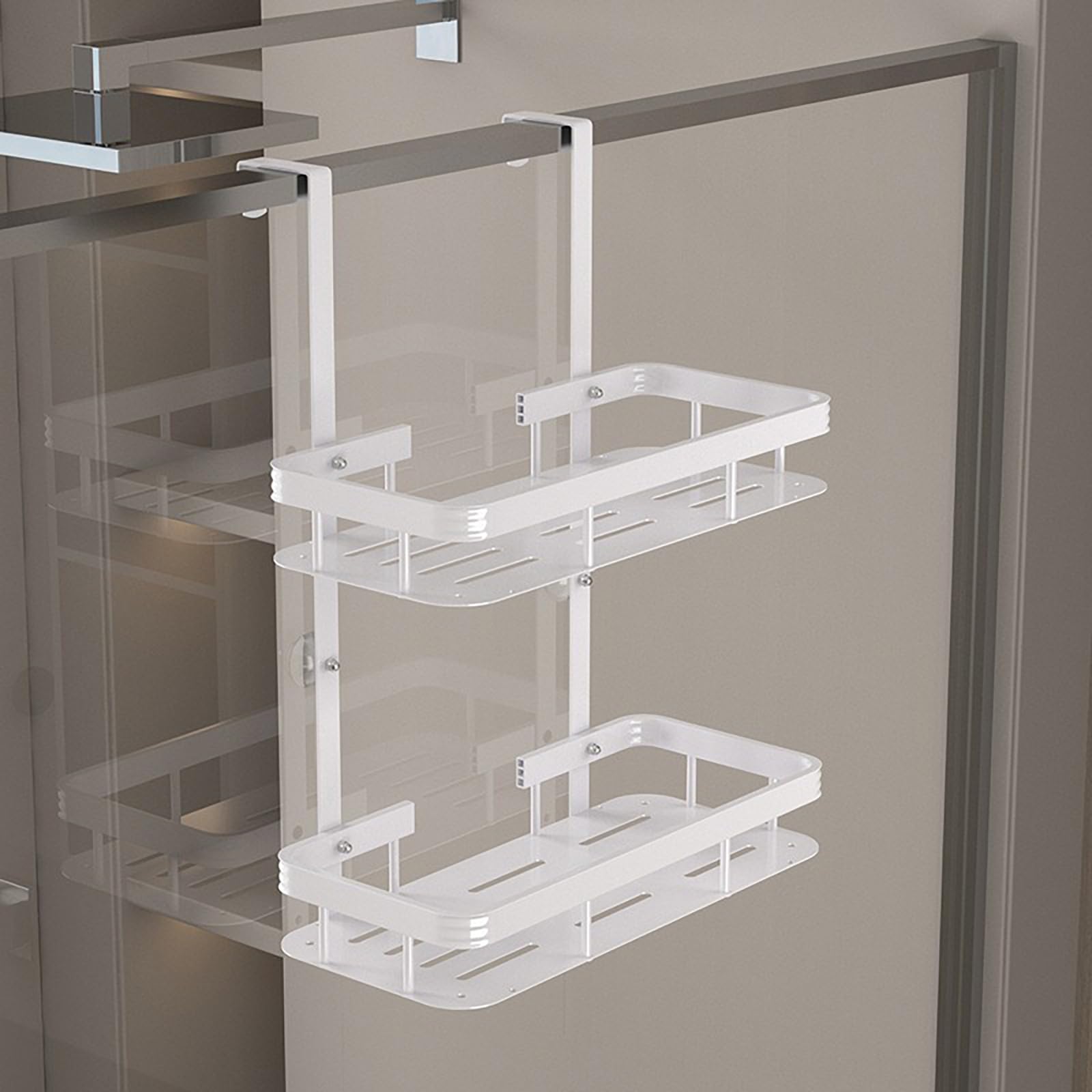 Kelelife Mensola doccia da appendere oro senza foratura, gancio in acciaio inox per porta in vetro senza cornice, supporto shampoo