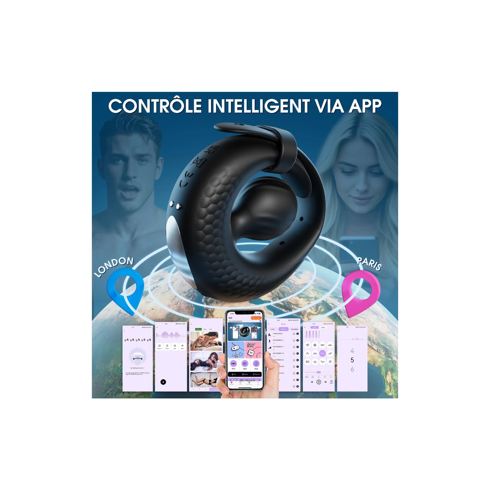 Anneaux de Pénis Vibrant Sex Toys Homme - Cock Ring Vibromasseurs Sextoy Homme avec 10 Vibrations, Anneau Penien - Anneau Homme Réglable APP Anneau Vibrant Pénis Clitoridienne Jouet Sexualité Couple