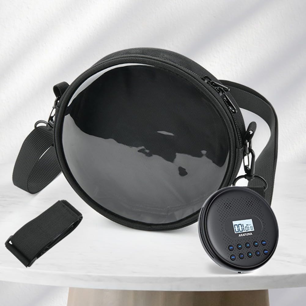 Étui pour lecteur CD avec sangle et fenêtre transparente - Pochette de rangement et de protection pour lecteur CD - Bandoulière réglable et bande de taille - Organisateur en PVC + TPU pour CD