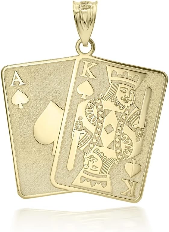 Fine 10k Yellow Gold Personalized Name Spade Ace and King Card/King of Spades Poker Card Pendant