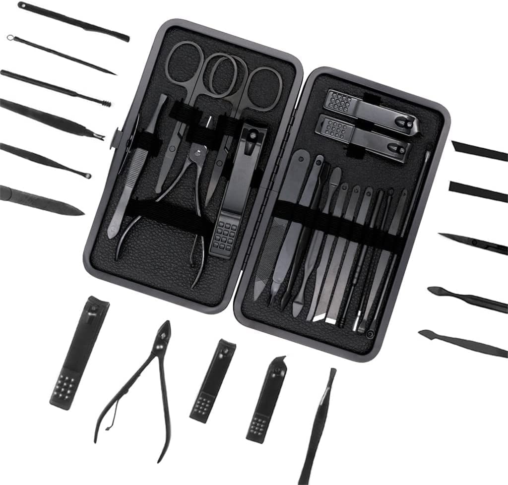 Kit de manucure pédicure kit de soins des pieds professionnel Kit de manucure coupe-ongles outils ménage 18 pièces en acier inoxydable oreille cuillère coupe-ongles ciseaux Kit pour outils de manucur