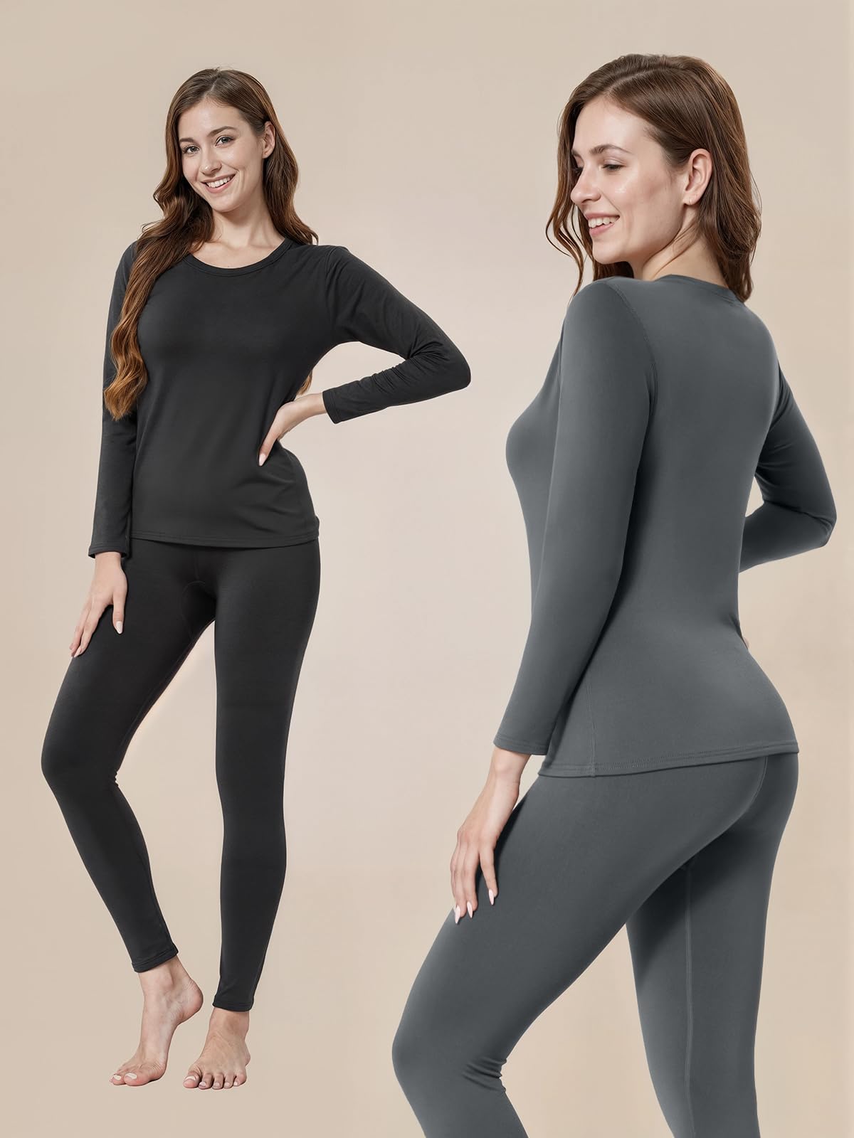 2 Packs Thermal Underwear for Women Long Johns Set for Cold Weather Base Layer Top & Bottom with Fleece Lined