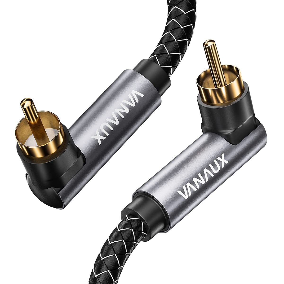 Double 90 Degree RCA Cable,Right Angle Subwoofer Cable,Digital Coaxial Audio Cable [Nylon Braided,Gold-Plated Plug] for Amplifiers,Hi-Fi Systems,HDTV,Sound Bar(10ft/3m)