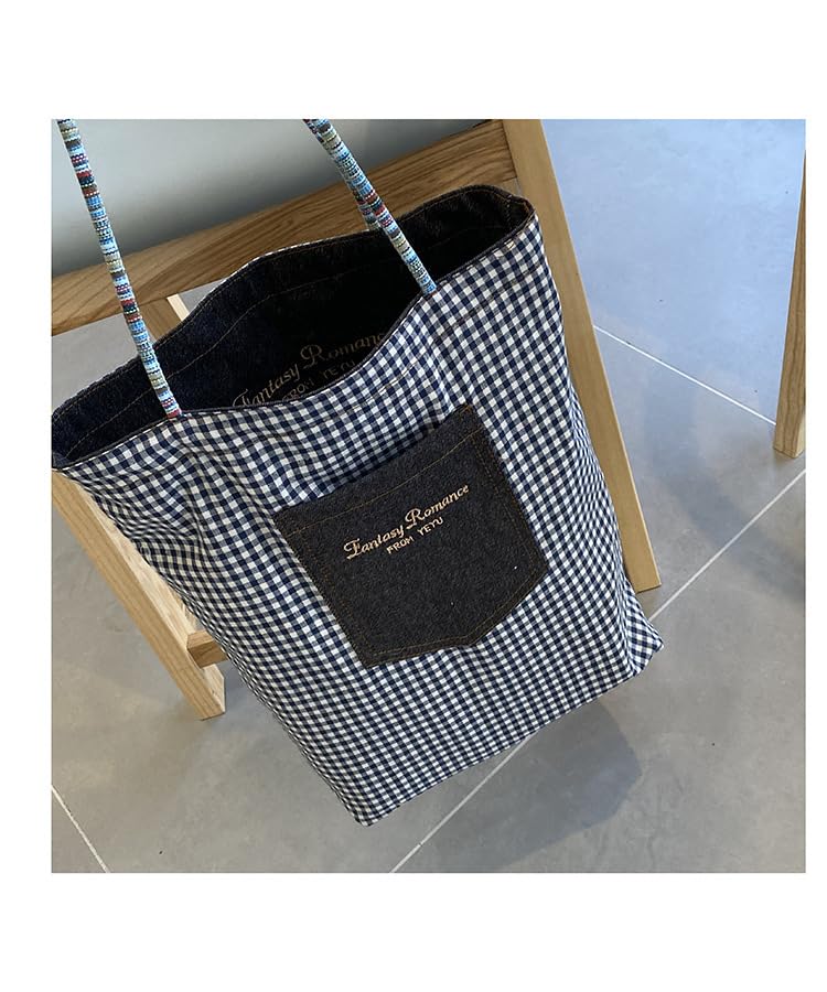 Checkered Denim Shoulder Bag for Women - Spacious Lightweight Crossbody Purse (Blue)2