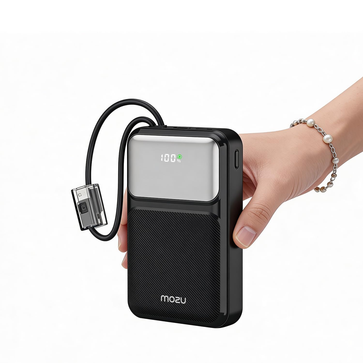 Mozu AmpUp PB120 20000mAh Mini & Compact Power Bank with in-Build Type C & 8 Pin Cable |Carry Handle Design|22.5W Fast Charging|Flight Approved 77Wh|Digital Display (Black)-image-20