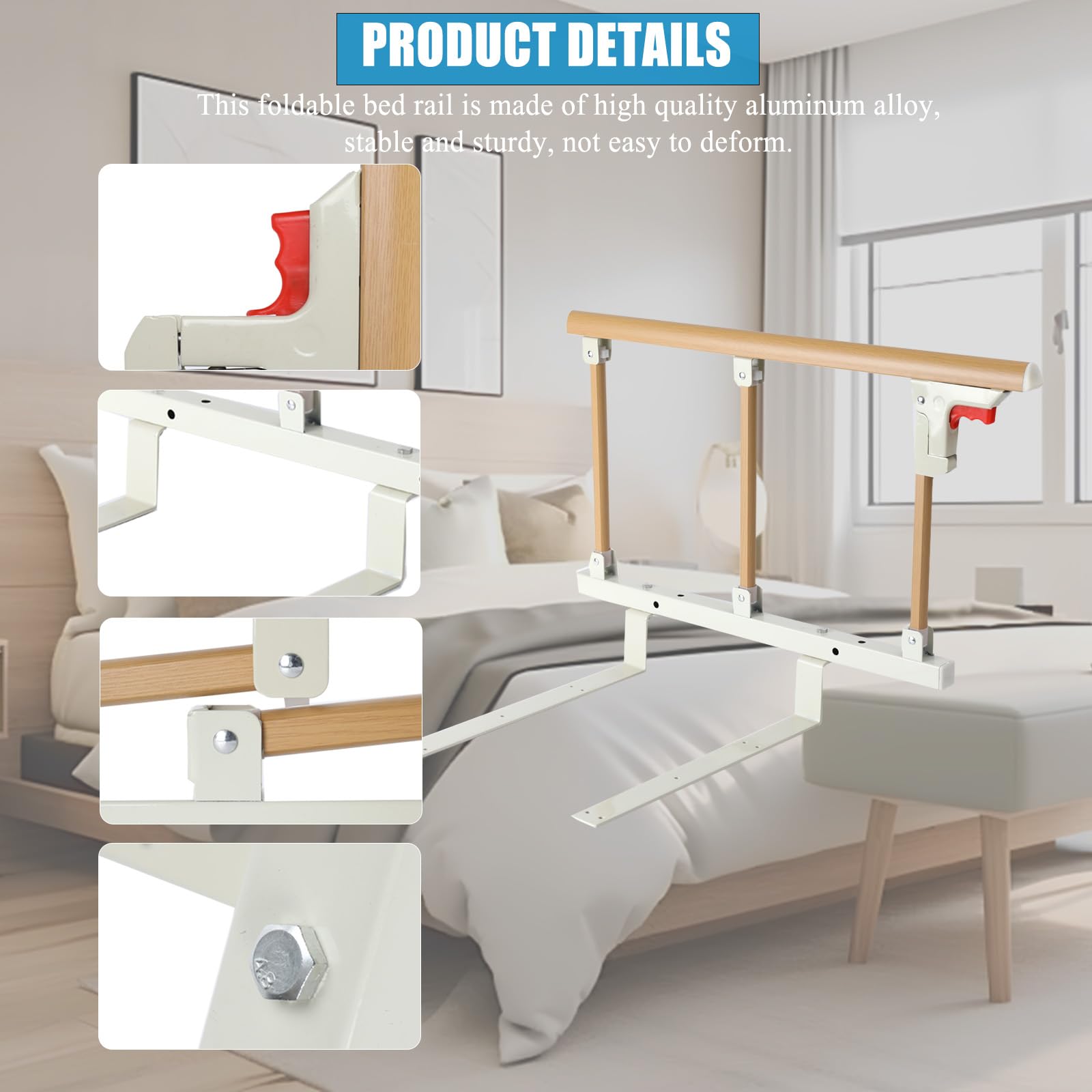 Sponda Letto Anziani, Sponda Sicurezza da Portatile, Barriera per Letto in Metallo, Griglia per Letto Pieghevole Anticaduta Barriera Letto per Anziani, Disabili, Adulti e Bambini