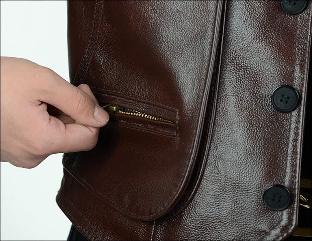 KMMBBTY Gilet da Motociclista in Pelle da Uomo con Tasche con Cerniera Gilet da Motociclista da Uomo con Scollo a V Abbottonato da Uomo