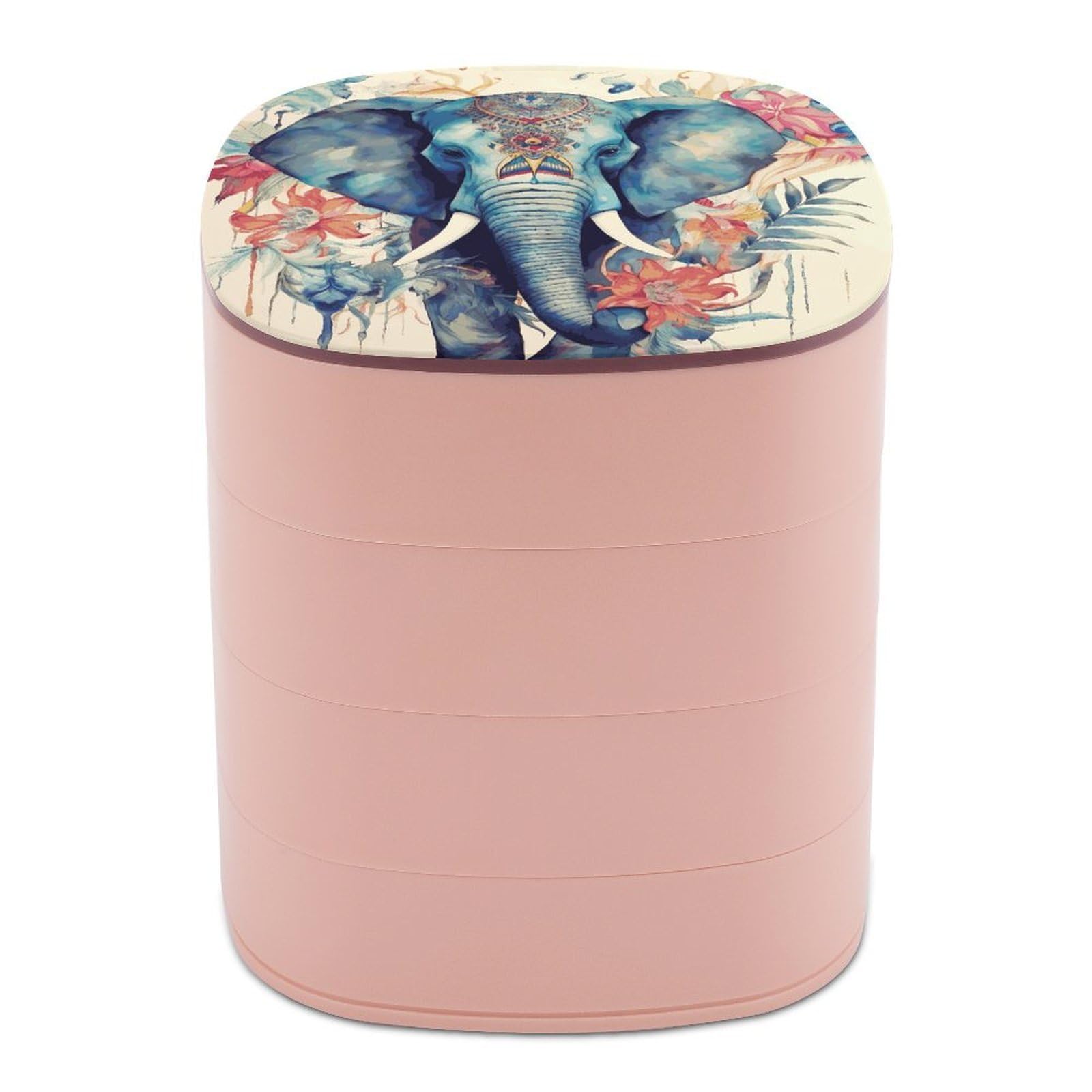 JTREHY Peacock Feathers Elephant Jewelry Box 4-Layer Covered Rotating Jewelry Storage Box Large Capacity Storage Boxes Portable Jewelry Case for Bracelets Earrings Necklace