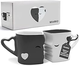 MIAMIO - Coffee Mugs/Kisses Cups Set/Gift for Boyfriends - Ceramic (Grey)