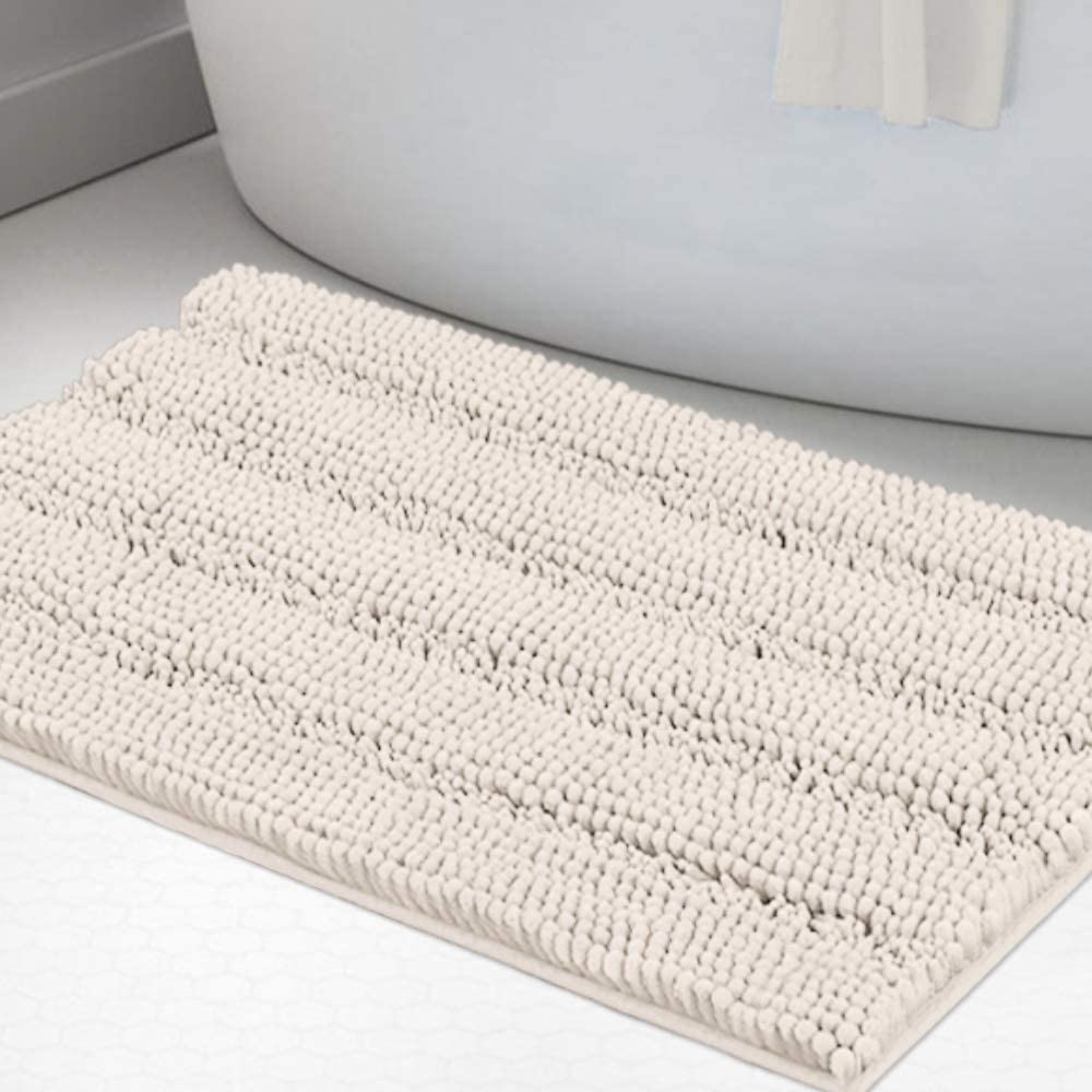 Turquoize Microfiber Bath Rugs Chenille Floor Mat Ultra Soft Washable Bathroom Dry Fast Water Absorbent Bedroom Area Rugs,50 x 80cm,Ivory