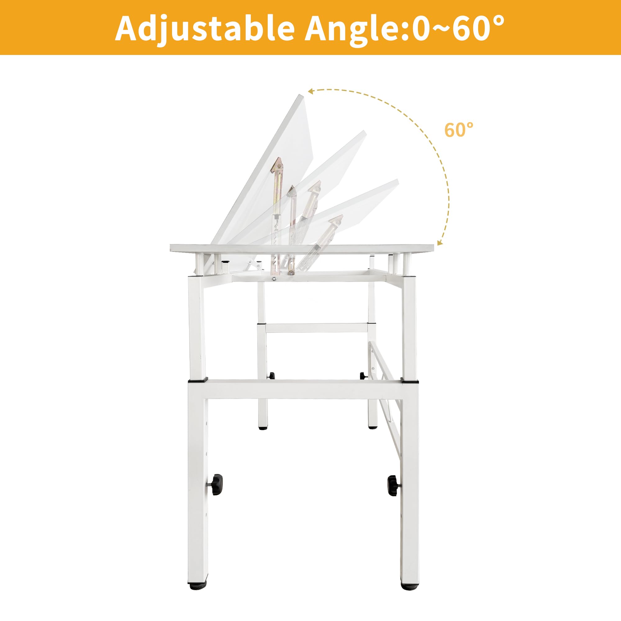 Tavolo da disegno bianco - altezza regolabile 77-100 cm e inclinabile 0-60°, scrivania con 4 piedini di livellamento - tavolo da lavoro per ufficio, studio, sala da disegno - scrivania per