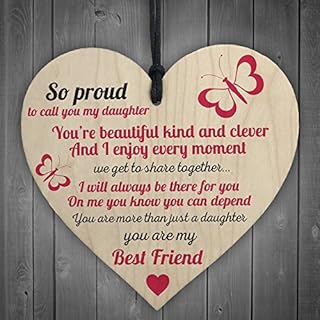 RED OCEAN Proud Of My Daughter Wooden Hanging Heart Sign Plaque Daughters Love Keep Sake Gift