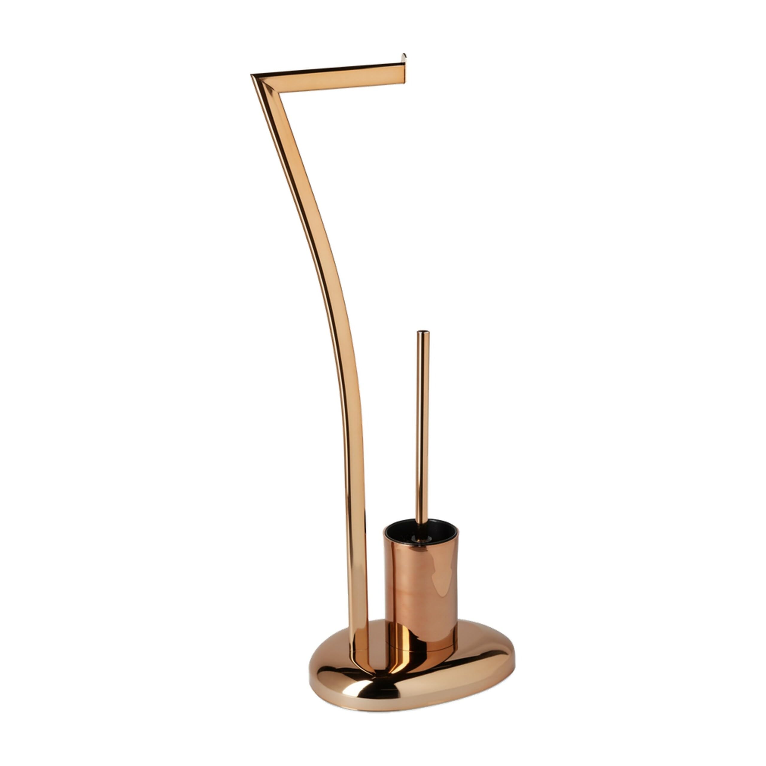 Relaxdays Set da Accessori per WC, Porta Scopino in Acciaio Inox e Portarotolo, Piantana, HxLxP: 75 x 21 x 26 cm, Rame