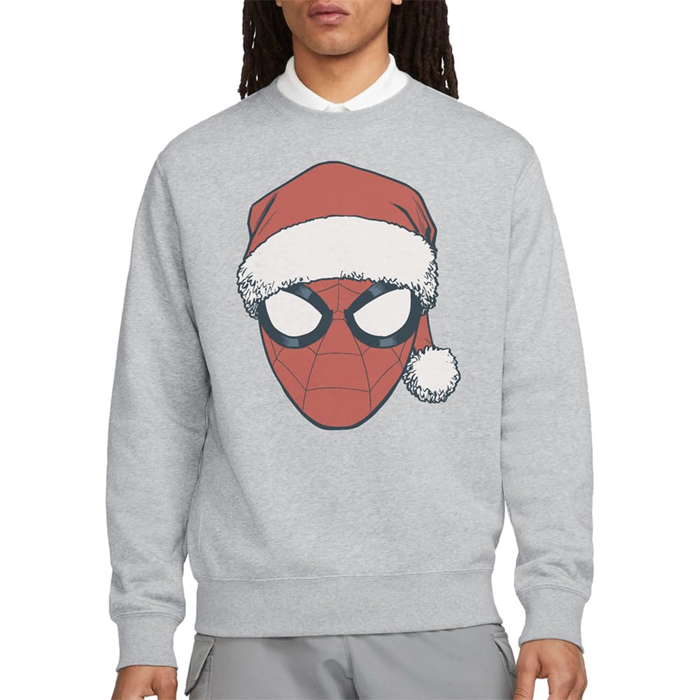 Marvel Unisex Athletic Heather Spiderman Christmas Santa Hat Portrait Sweatshirt, Large