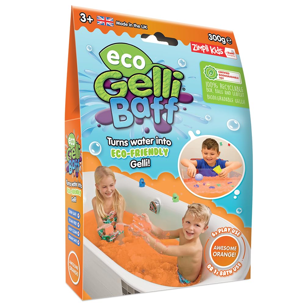 ZIMPLI - Eco Gelli Baff Orange, 1 Bath or 6 Play Uses, Just Add Water to create colourful goo, Eco-Conscious Bath Toy, Certified Biodegradable