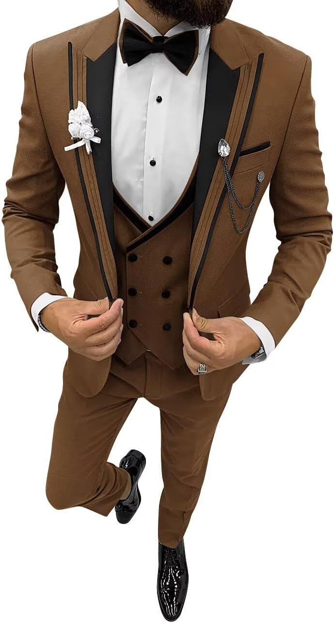 Mens Tuxedo Suit Set Double Breasted Suit Men 3 Piece Tuxedo for Men Wedding Prom Party 1 Button Blazer Vest Pant