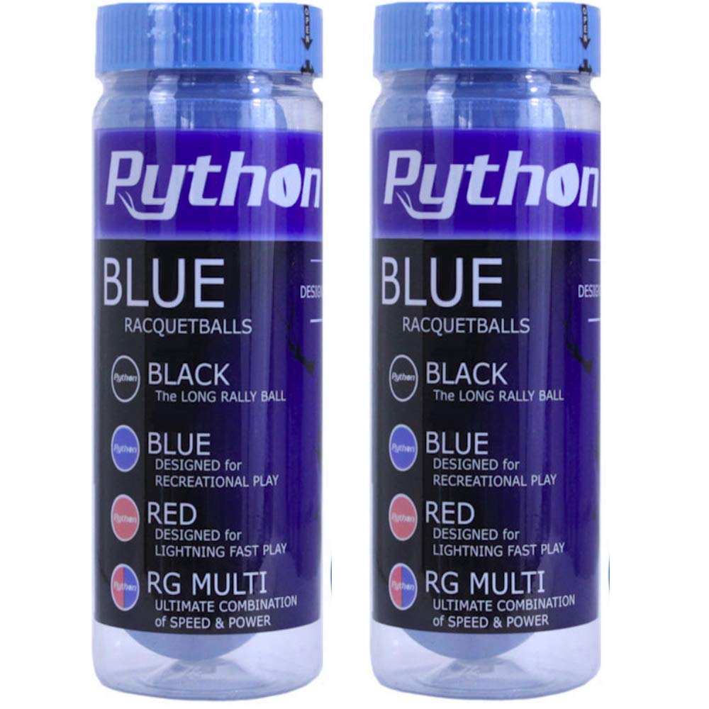 Python 3 Ball Can Blue Racquetballs (Standard Color w/Tournament Quality!) (2-Packs/Cans, 6-Balls)