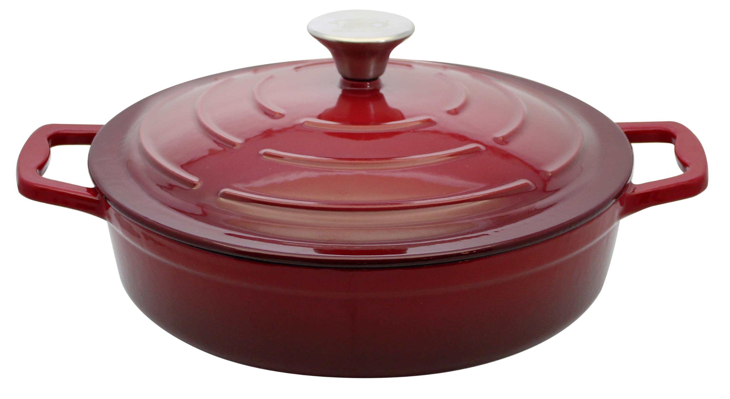 Elo 3082826 cocotte en fonte émaillée basse antiadhésive avec couvercle, rouge cerise, passe au four, marmite tous feux, faitout induction 28 cm 3L