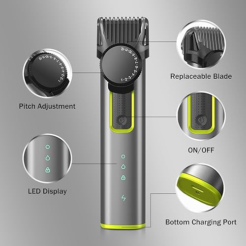 Miniatura 2 de Cortadora de barba para hombre, ajustable, kit de cortapelos eléctrico recargable, juego de barberos profesionales impermeables, recortadores de