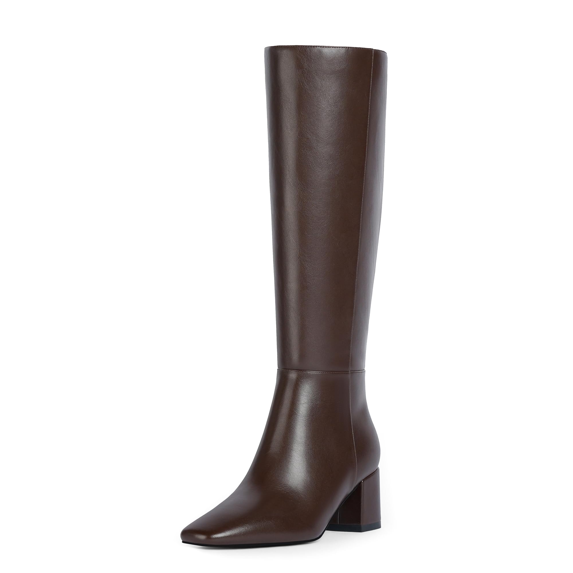 Chocolate Brown Boots for Women Block Heeled Chunky Knee High Boots Square Toe Fall Boot Side Zipper Long