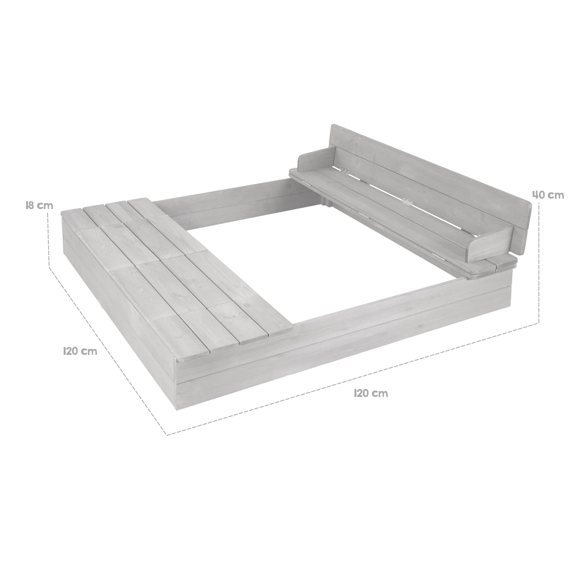 roba Sandkasten Outdoor + mit Abdeckung - Aufklappbare Sitzbank, 2 Spielwannen & 4 abnehmbare Sitzplatten als Deckel - Wetterfestes Holz grau lasiert