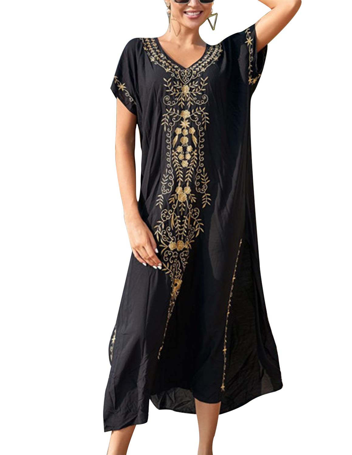 FSMO Losse Kaftan Maxi-jurk FSMO Strandponcho Voor Dames - Etnische Print, Losse Kaftan, Groen Luipaard, Een Maat Etnische Print Kaftan Jurk