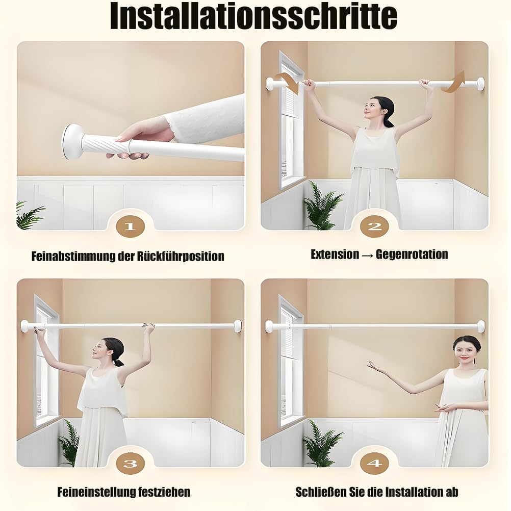 Teleskopstange Zum Klemmen 3m 4m 5m Gardinenstange Ohne Bohren Duschvorhangstange Vorhangstange Ohne Bohren Verstellbare Teleskopstange Stange Zum Klemmen,Schwarz,210×300cm