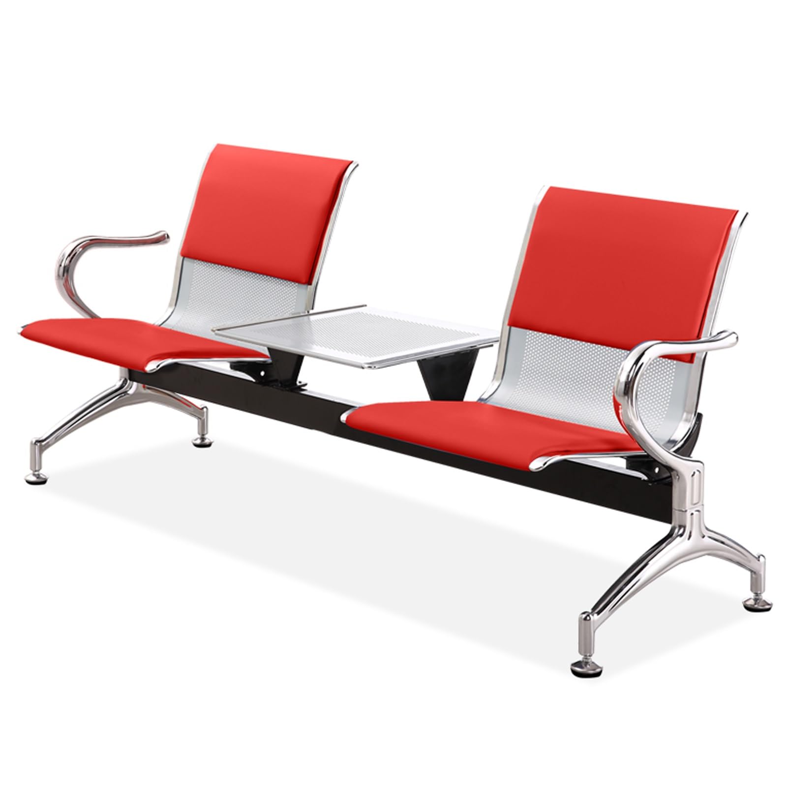 AYCDL Reception Bench with Table, Office Guest Chair with Armrest and Backrest, Leather Upholstered Seating for Business Environments,Purple,Red