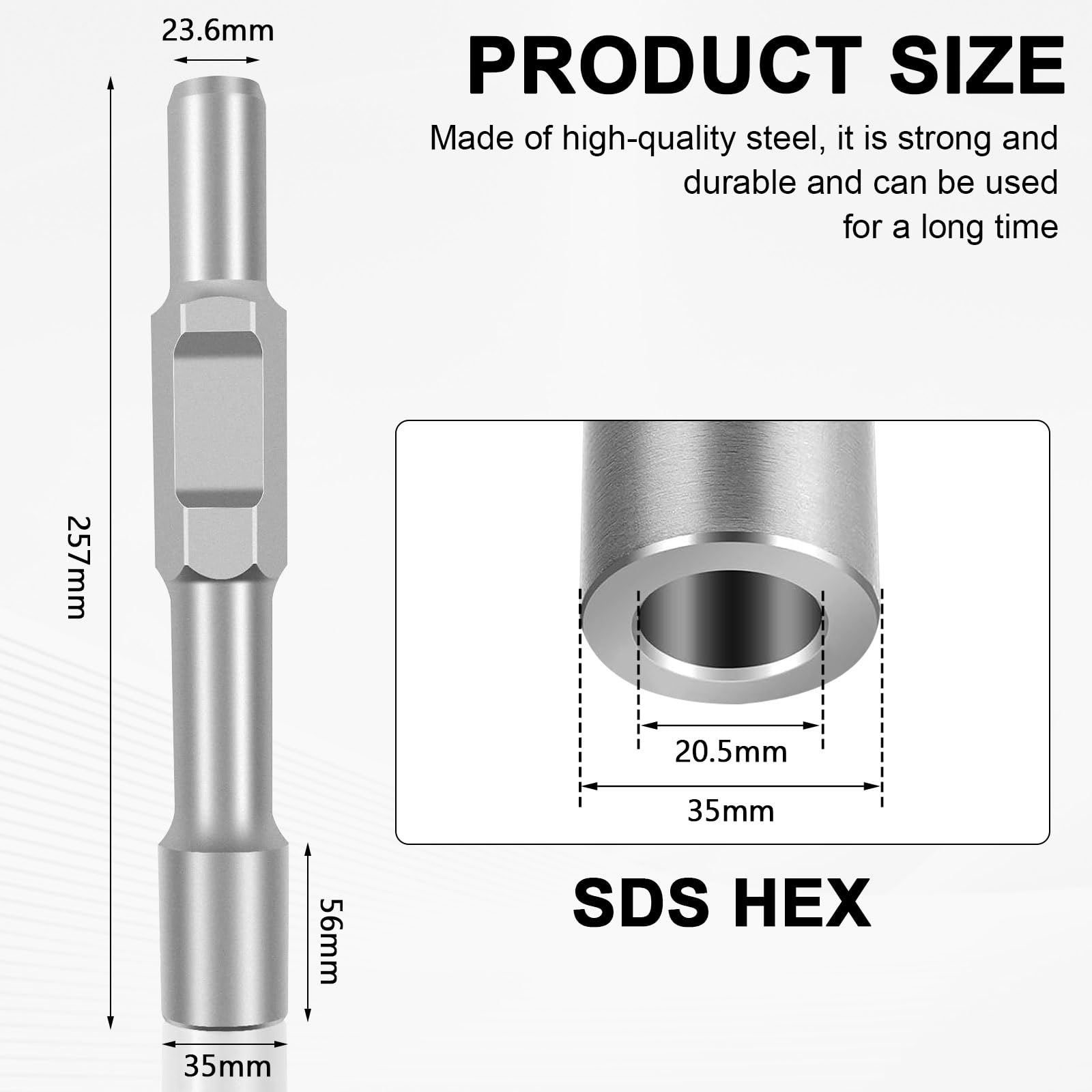 SDS HEX Erdnageleintreiber, zum Tiefenerder, Erdungsspieß, Innen Ø 20,5 mm x Außen Ø 35mm x 257mm Länge