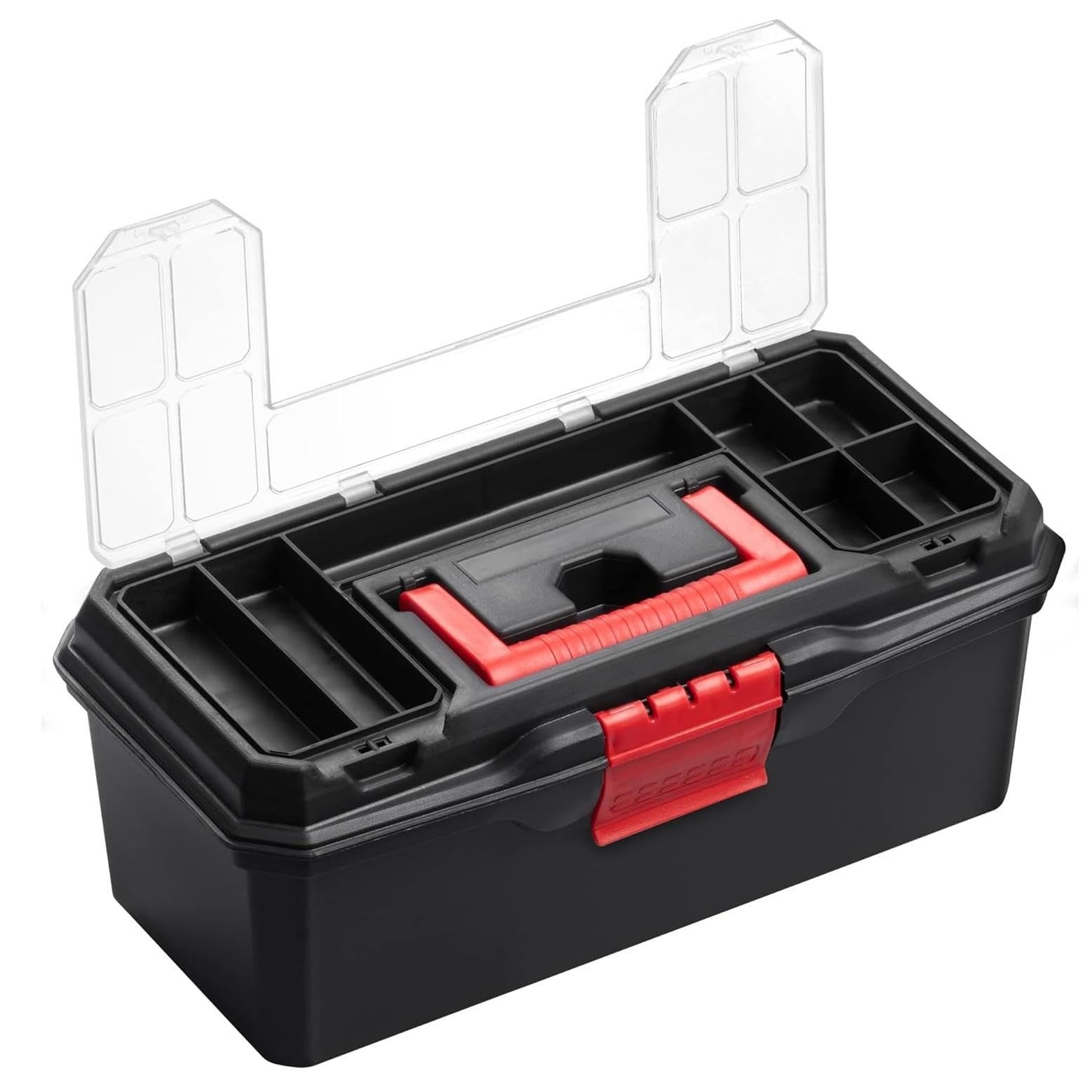 13in Organiser Toolbox with Lid Compartments and Tote Tray - Durable PP Storage for Tools and DIY