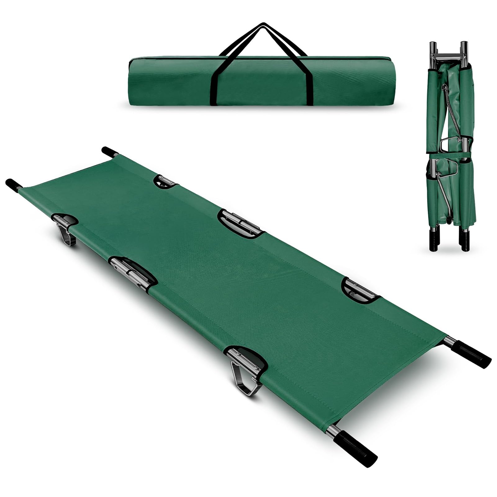 Camilla plegable de emergencia médica con asas resistentes, correas y estuche de transporte, fabricada en aleación de aluminio de, portátil para tran
