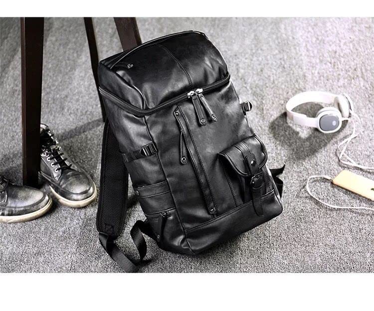 Mochila Gran Capacidad 15.6 Pulgadas Bolsa De Computadora Portátil De Cuero Genuino Mochila De Fin De Semana Travel Travel Mens Business Casual Impermeable Negro