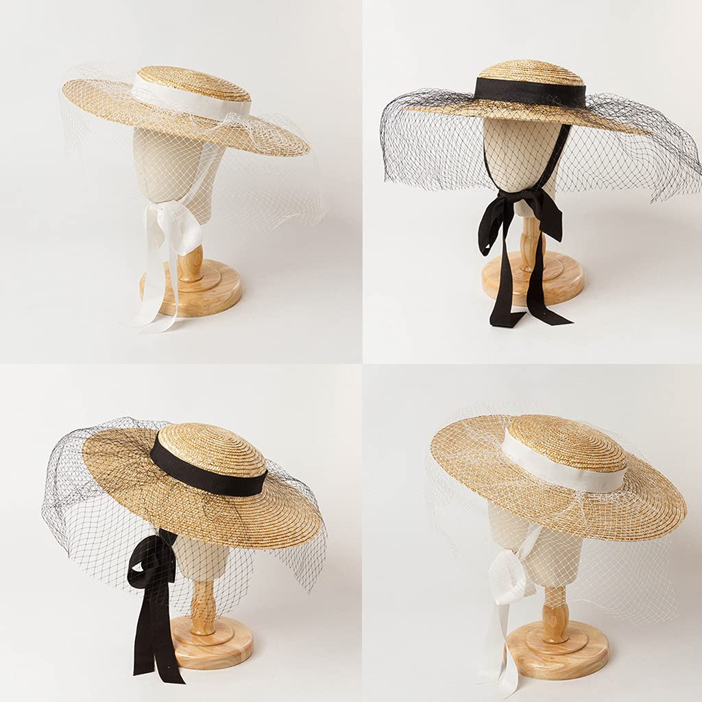 Sombrero trenzado de paja para niñas, playa, vacaciones, a prueba de sol, tamaño ajustable con decoración de granadina, unisex, SPF de ala ancha