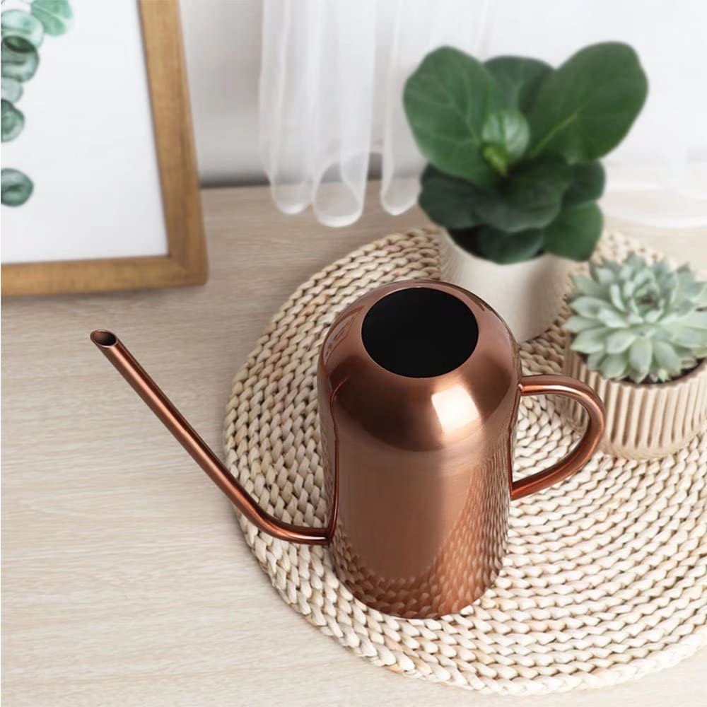 LTSUMI Konewka do podlewania wewnątrz, metalowa, ze stali nierdzewnej, z długą wylewką, do roślin domowych, bonsai, na zewnątrz, ogród, kwiat, miedź