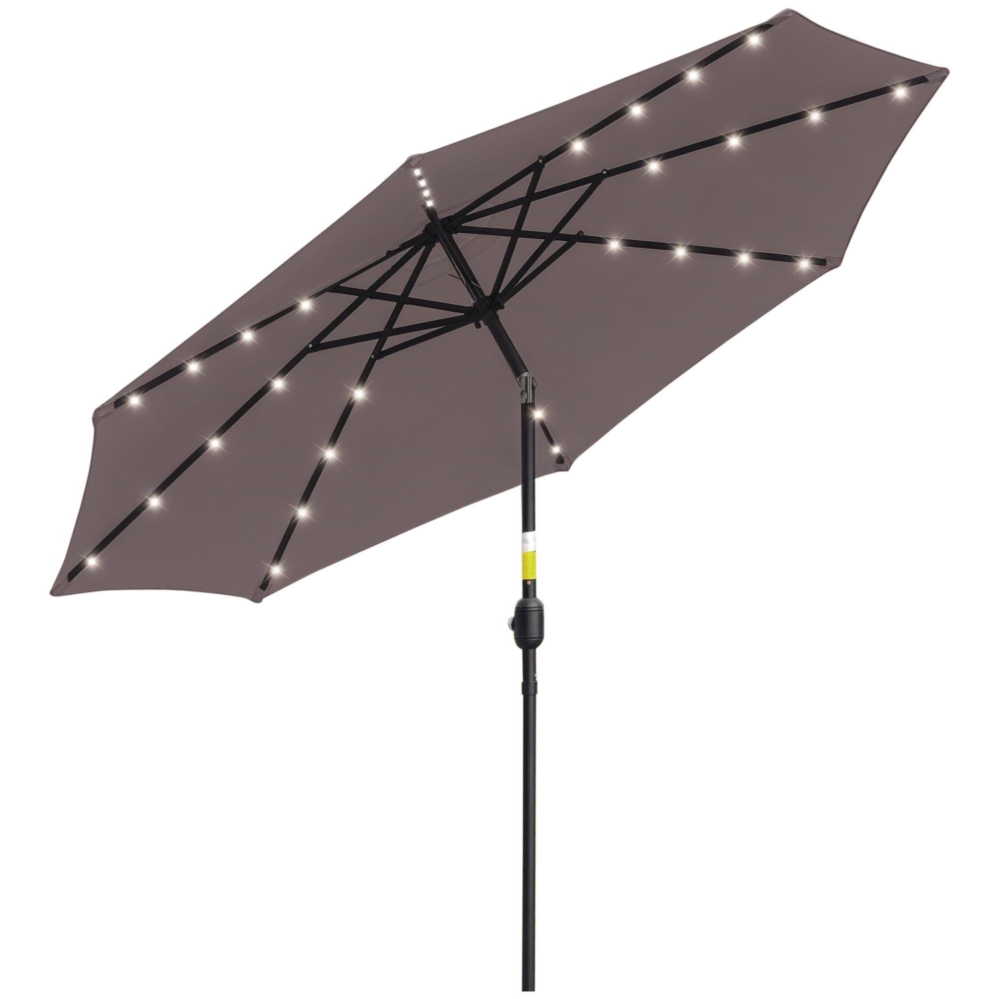 Outsunny Ombrellone da Giardino Inclinabile Ø265 cm con Manovella Grigio | 32 Luci LED Solari, Ombrellone da Esterno a 8 Stecche, Acciaio, Poliestere, Patio Cortile Balcone Terrazza