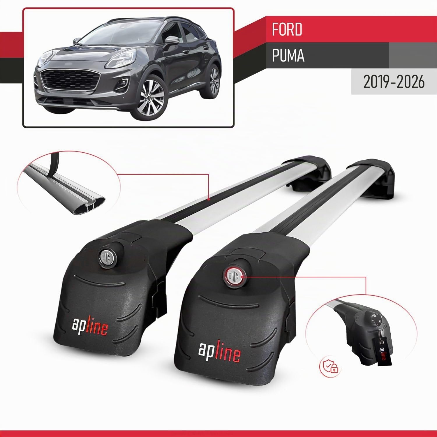 Compatibile con Ford Puma 2019-2026 Modello ACE-2 Barre Tetto Portapacchi Auto Barre Portatutto Grigio Alluminio 2 Barre