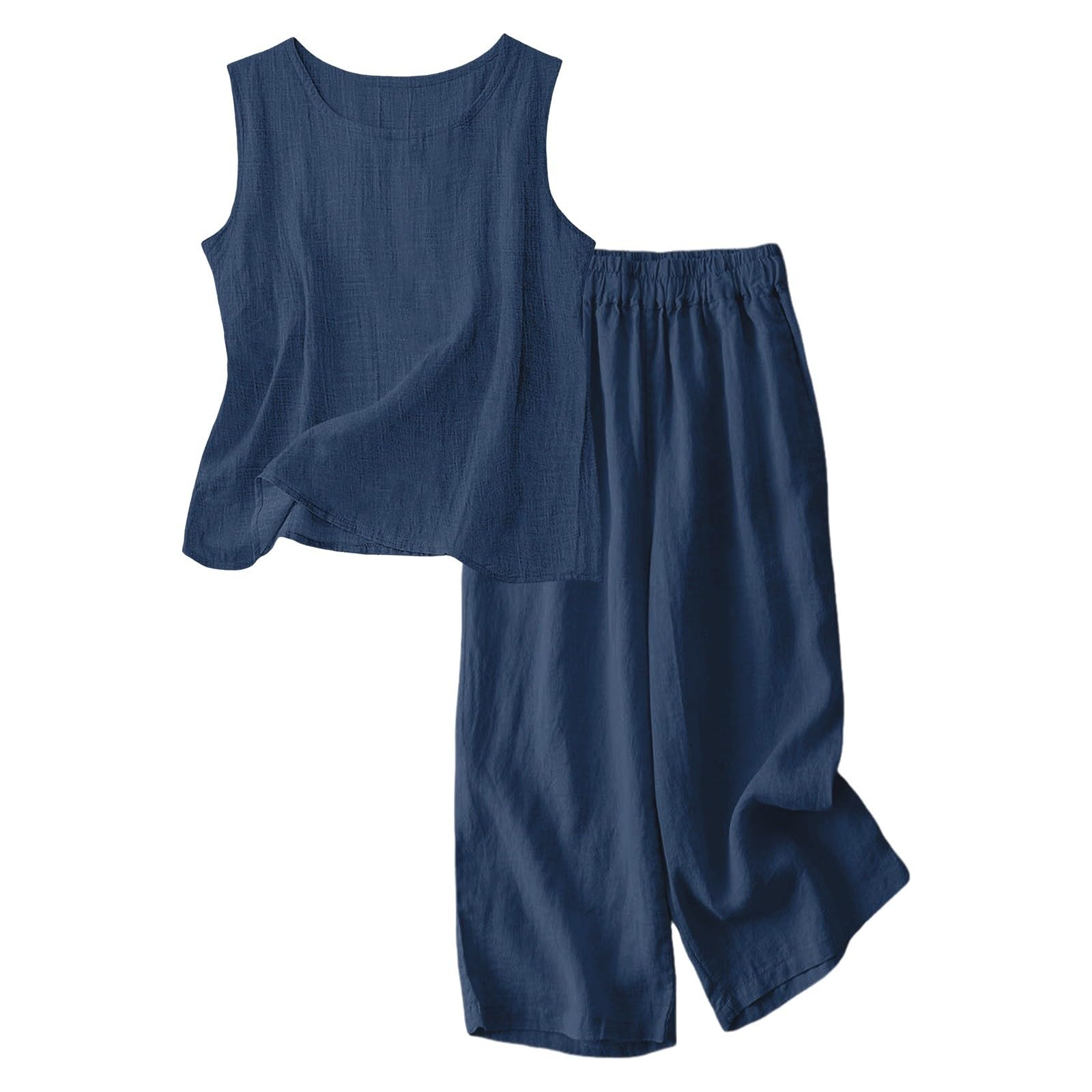 Bekleidungssets Für Mädchen Kinder Sommer Leinenanzug Set Rundhals Tank Top Und Hose Mit Taschen Weites Bein Lang Freizeitanzug Lockere Atmungsaktive Sets Einfarbig Zweiteiler Outfit (3–14 Jahre)