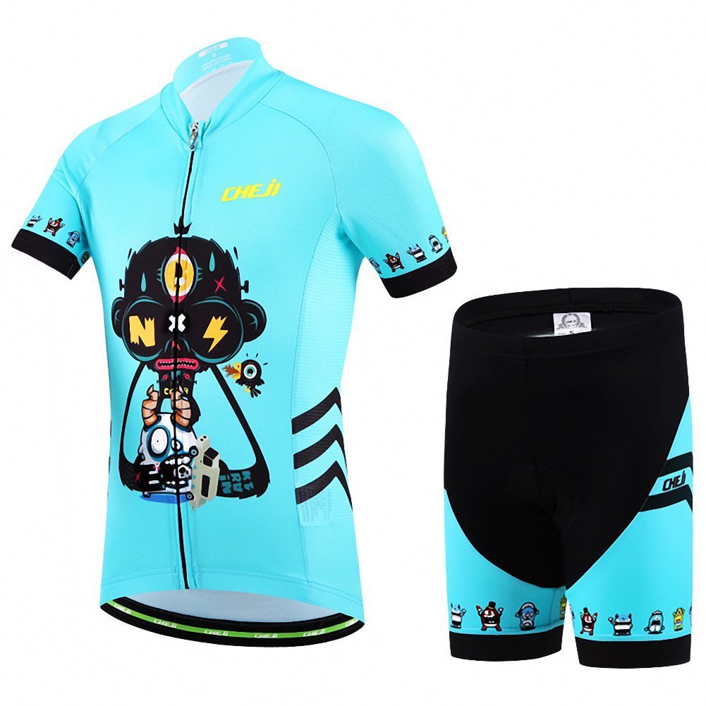 Uncle Lee Unisex Ropa Skinsuits Ciclismo Niños Ciclismo Manga Corta Maillot Manga Corta Jersey + Pantalones Cortos Acolchados Niños