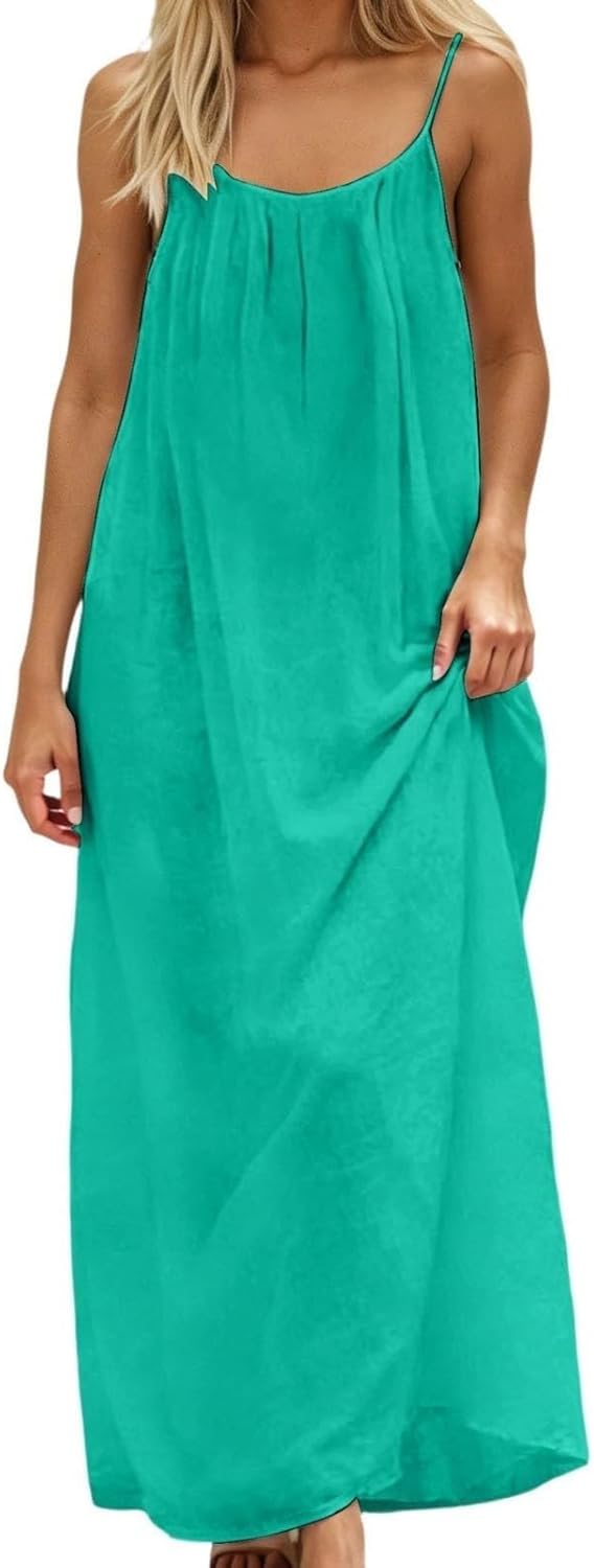GaoCold Linen Backless Cami Dresses for Women Low Back Housedress Casual Flowy Maxi Dress Sleeveless Solid Open Back Sundress - Image 5