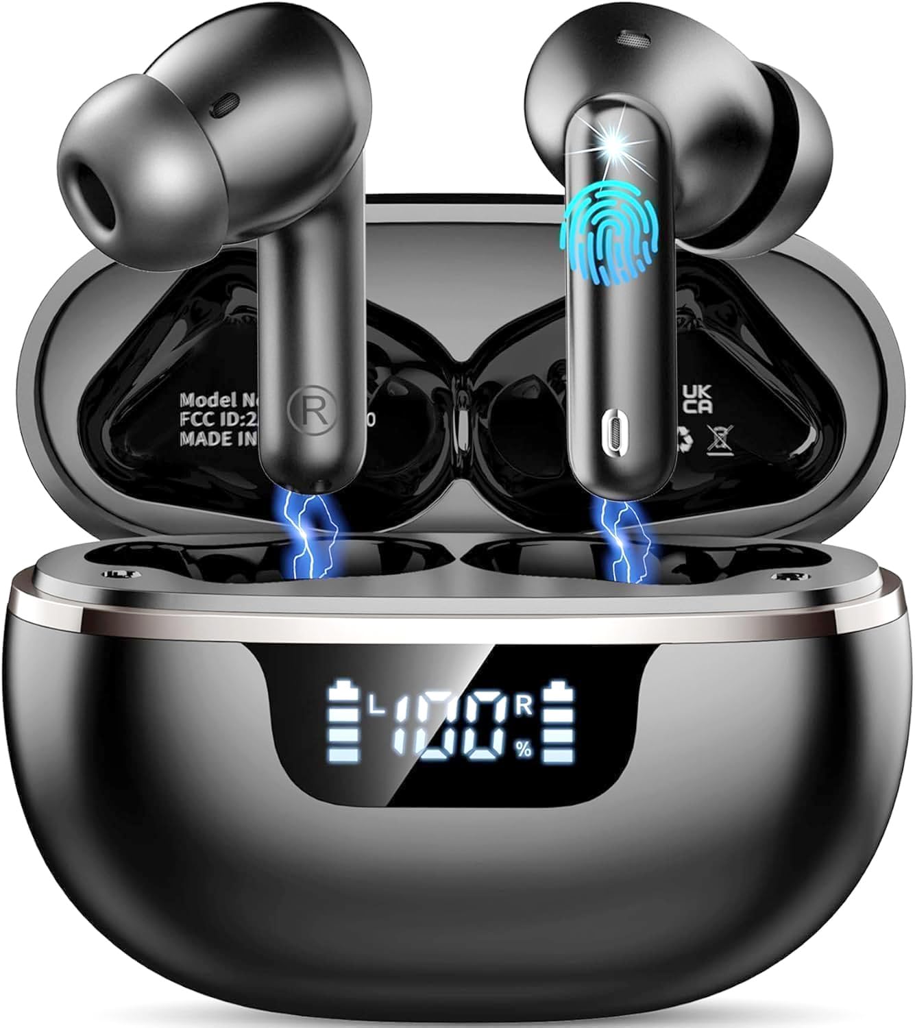 2026 Auriculares Inalambricos Bluetooth, 45 Horas Cascos Inalambricos Bluetooth 5.4 HiFi Estéreo, Auriculares inalámbricos con ENC Cancelacion Ruido, Pantalla LED/IP7 Impermeable/Carga Rápida Tipo-C